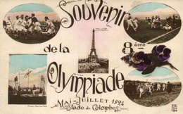 ** T2/T3 1924 Souvenir De La 8eme Olympiade. Stade De Colombes / 1924 Summer Olympics In Paris. Floral Montage Greeting  - Unclassified