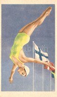 ** T1 1952 Summer Olympics In Helsinki. Advertisement Card With High Diving Lady - Unclassified