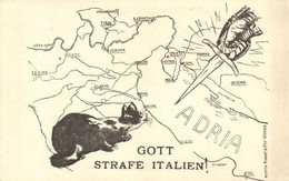 ** T1 Gott Strafe Italien! / Pusztuljon álnok Itália! Nyomta Kunstädter Vilmos / God Punishes Italy! WWI Anti-Italian Pr - Unclassified