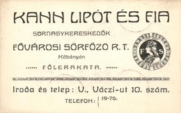 * T2 Kann Lipót és Fia Sörnagykeresked?k F?városi Sörf?z? Rt. F?lerakatának Reklámlapja, K?bánya / Hungarian Brewery's A - Unclassified