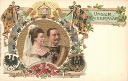 ** T2 Unser Kaiserpaar / Wilhelm II And His Wife Augusta Victoria Of Schleswig-Holstein. Coat Of Arms And Flags, Art Nou - Unclassified