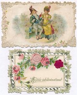 * 2 Db 1900 El?tti Csipke Díszítéses Dombornyomott Litho üdvözl?lap / 2 Pre-1900 Embossed Litho Greeting Art Postcards W - Zonder Classificatie