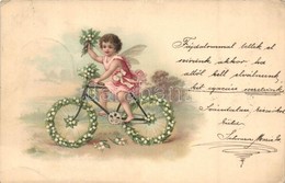 T2/T3 Angel On Bicycle, Greeting Card, Litho (EK) - Ohne Zuordnung