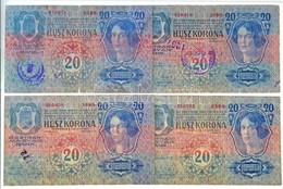 1913. 20K (4xklf) Nehezen Olvasható Felülbélyegzésekkel T:III,III- Kis Szakadás / Hungary 1913. 20 Korona (4xdiff) With  - Non Classificati