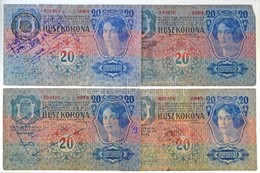 1913. 20K (4xklf) Nehezen Olvasható Felülbélyegzésekkel T:III,III- Kis Szakadás / Hungary 1913. 20 Korona (4xdiff) With  - Non Classificati