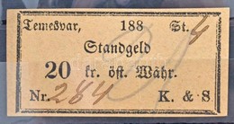 Osztrák-Magyar Monarchia / Temesvár 1880-1890. 'Pflastergeld (Útadó)' 20 Osztrák érték? Forintról, Bézs T:II / Austro-Hu - Non Classificati