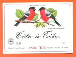 étiquette Vin De Table Tete à Tete Louis Tete à Saint Didier Sur Beaujeu -12°/° - 75 Cl - Oiseaux Bouvreuils - Pink Wines