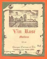 étiquette Ancienne Vin Rosé Moelleux Carreau Et Fils à Cars - 12 °/° - 75 Cl - Vino Rosado