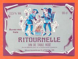 étiquette Ancienne Vin De Table Rosé Ritournelle à Arc En Barrois - 11,5 ° - 99 Cl - Vino Rosato