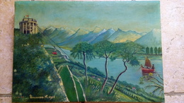 Tournaire 1961-  Huile Sur Toile - Paysage Sud Est Asiatique ? Teleferique Bâtiment Drapeau France Fleuve Montagne - Oelbilder