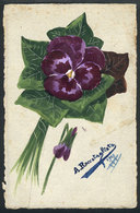 6 ARTIST SIGNED POSTCARDS: Flower, Hand-painted By A. Roccatagliata In 1918, VF Qualit - Other & Unclassified