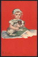 8 ARTIST SIGNED POSTCARDS: E. COLOMBO: Girl Craddling A Dog, Unused, VF Quality - Autres & Non Classés