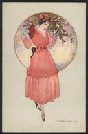 9 ARTIST SIGNED POSTCARDS: T. CORBELLA: Lady With Fan, Used, VF Quality - Autres & Non Classés