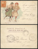 14 ARTIST SIGNED POSTCARDS: Girls Skating, Mars, Used In Argentina In 1903, Franked Wit - Autres & Non Classés