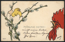 35 GERMANY: Rooster And Chick, Easter Greeting PC Used In 1905, One Corner Bent - Autres & Non Classés