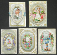 52 GERMANY: Year 1885 And 1886: 5 Christening Souvenir Cards Inside Beautiful And Colofu - 1801-1900