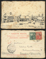94 ARGENTINA: Old HAND-DRAWN Postcard, A Street View, In German, Sent To Dresden On 25/S - Argentine