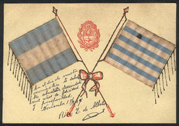 98 ARGENTINA: Flags Of Argentina And Uruguay Made Of Cloth, Used In 1907, VF Quality - Argentinien