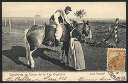 101 ARGENTINA: Rural Scene, Gaucho, Ed. Rosauer, Sent To Italy Circa 1905, VF Quality - Argentinië