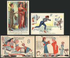 115 ARGENTINA: COMIC: 4 Old Postcards With Motifs Related To Women, Couples, Marriage, Un - Argentinië