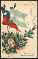 131 ARGENTINA: Patriotic PC Of 25 May 1903, Flags Of Argentina And Chile, Ed. Cabaut & Ci - Argentine