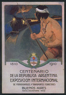 329 ARGENTINA: Train And Indian, Centenary Of Argentina, Intl. Exhibition Of Railways, Bu - Argentinien