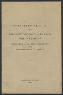 476 ARGENTINA: Request By People Of Neuquén To Extend The Railway To Chile, 1925, Small B - Autres & Non Classés