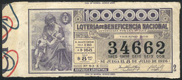 537 ARGENTINA: Lottery Ticket Of 8 July 1926, With Handstamp On Back Of Conceción Oficial - Sonstige & Ohne Zuordnung