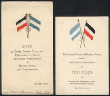 554 ARGENTINA: Deutscher Klub In Buenos Aires: 2 Dinner Menus Of 28 And 29 May 1910, Comm - Autres & Non Classés