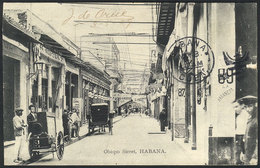 822 CUBA: HAVANA: Obispo Street, Stores, Dated 1909, With Little Tear At Right, VF View! - Cuba
