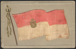 884 SPAIN: Old Postcard With Embossed FLAG In Satin, Minor Defects. - Other & Unclassified