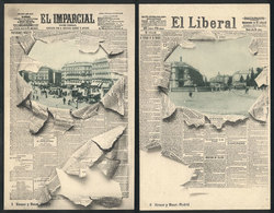 890 SPAIN: 2 Old PCs With Newspapers "El Imparcial" And "El Liberal" And Views Of Madrid, - Sonstige & Ohne Zuordnung