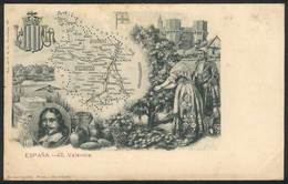923 SPAIN: VALENCIA: Map, Products, Typical Costumes, Coat Of Arms And Flag, Etc., Ed. He - Sonstige & Ohne Zuordnung