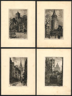 983 FRANCE: 4 Old Cards With Beautiful Views Of Paris Printed On Satin, Signed Firoux, Ve - Autres & Non Classés