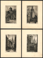 983 FRANCE: 4 Old Cards With Beautiful Views Of Paris Printed On Satin, Signed Firoux, Ve - Other & Unclassified