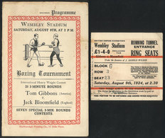 1016 GREAT BRITAIN: Tom Gibbons V. Jack Bloomfield, Intl. Heavy Weight Contenst 9 August 1 - Menus