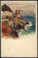 1102 ITALY: NERVI, Gropallo Tower, Lithograph PC Signed Manuel Wielandt, Ed.Velten, With L - Autres & Non Classés