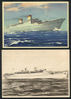 1109 ITALY: "Ship "Conte Grande" Of Societa Di Navigazione - Genova, 2 Old Unused PCs, VF - Autres & Non Classés