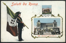 1193 ITALY: ROMA: Monument To Vittorio Emanuele II, Flag, Circa 1914 (stamp Missing), Fine - Other & Unclassified