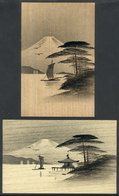 1256 JAPAN: MOUNT FUJI: 2 PCs With Nice Views, Circa 1925, Printed On Wood, Excellent Qual - Other & Unclassified
