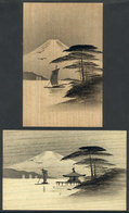 1256 JAPAN: MOUNT FUJI: 2 PCs With Nice Views, Circa 1925, Printed On Wood, Excellent Qual - Andere & Zonder Classificatie