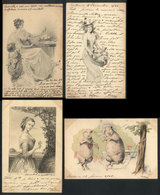 1439 ARTISTIC POSTCARDS: 4 Very Old Artistic PCs, Some Signed By The Illustrator, Excellen - Non Classés