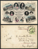1447 ROMANIA: BUCHAREST: Souvenir PC With Small Views, Royalty, Sent To Buenos Aires In 19 - Roumanie