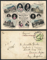 1447 ROMANIA: BUCHAREST: Souvenir PC With Small Views, Royalty, Sent To Buenos Aires In 19 - Romania