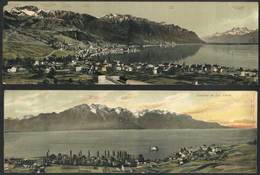 1499 SWITZERLAND: LAC LEMAN: Panorama, QUADRUPLE Postcard (cut In Halfs, And Top Left Corn - Other & Unclassified