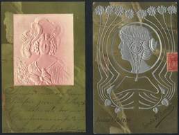 1543 WORLDWIDE: 2 Old Artistic Embossed Postcards, Women, Used In 1904, Excellent Quality - Ohne Zuordnung