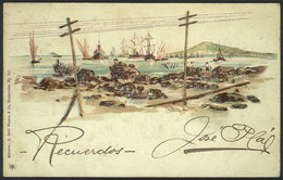 1581 URUGUAY: Artistic PC: Posts By The Sea And Boats, Ed.Galli Franco, Used In 1903, VF Q - Uruguay