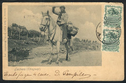 1596 URUGUAY: Milk Man On Horse, Ed. Galli, Sent To Italy In 1903, Minor Faults, Very Attr - Uruguay