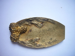 Cendrier Vide-poche Baguier Ancien Art Nouveau En Bronze Décor Pommes De Pin Signé G.Martel - Bronzi