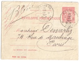 4543 PARIS 84 Ballu Env Entier Pneumatique 30c Chaplain Rouge Carmin Yv 2763 EPP Storch A8 Ob Type H Dest Bleue - Pneumatische Post